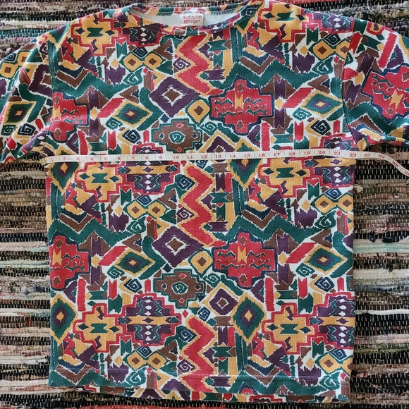 Vtg 90s Huntington Ridge Colorful Red Yellow Abstract Print Short Sleeve Shirt - Picture 6 of 11